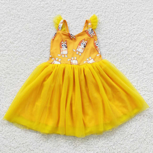 GSD0356 baby girls yellow flying sleeve dress