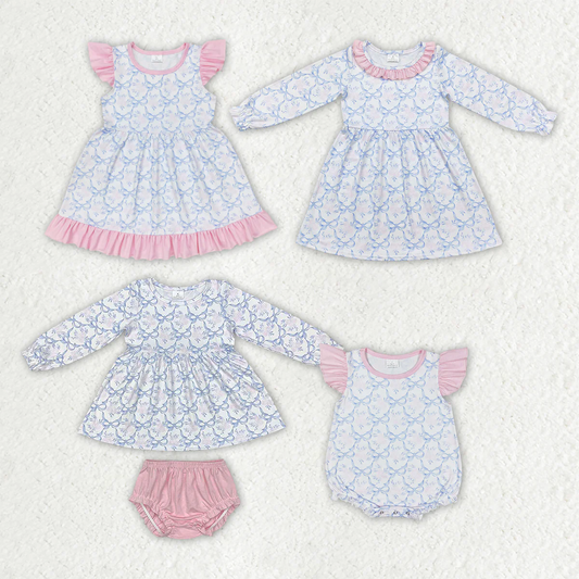 Match Baby Girls Blue Bows Flowers Spring Sets