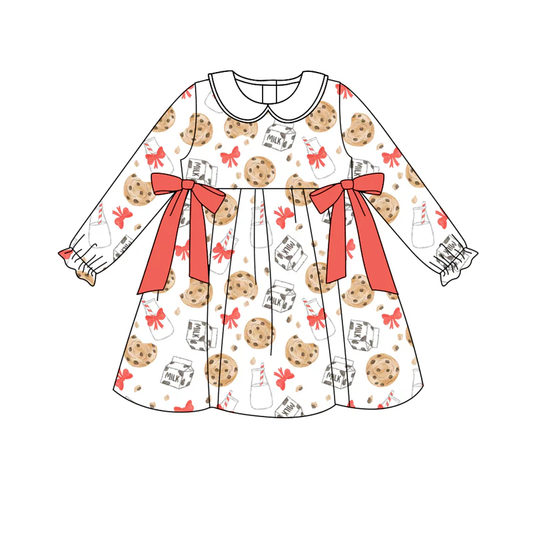 Custom Baby Girls Christmas Cookie Milk Bows Bows Knee Length Dresses D 8.13