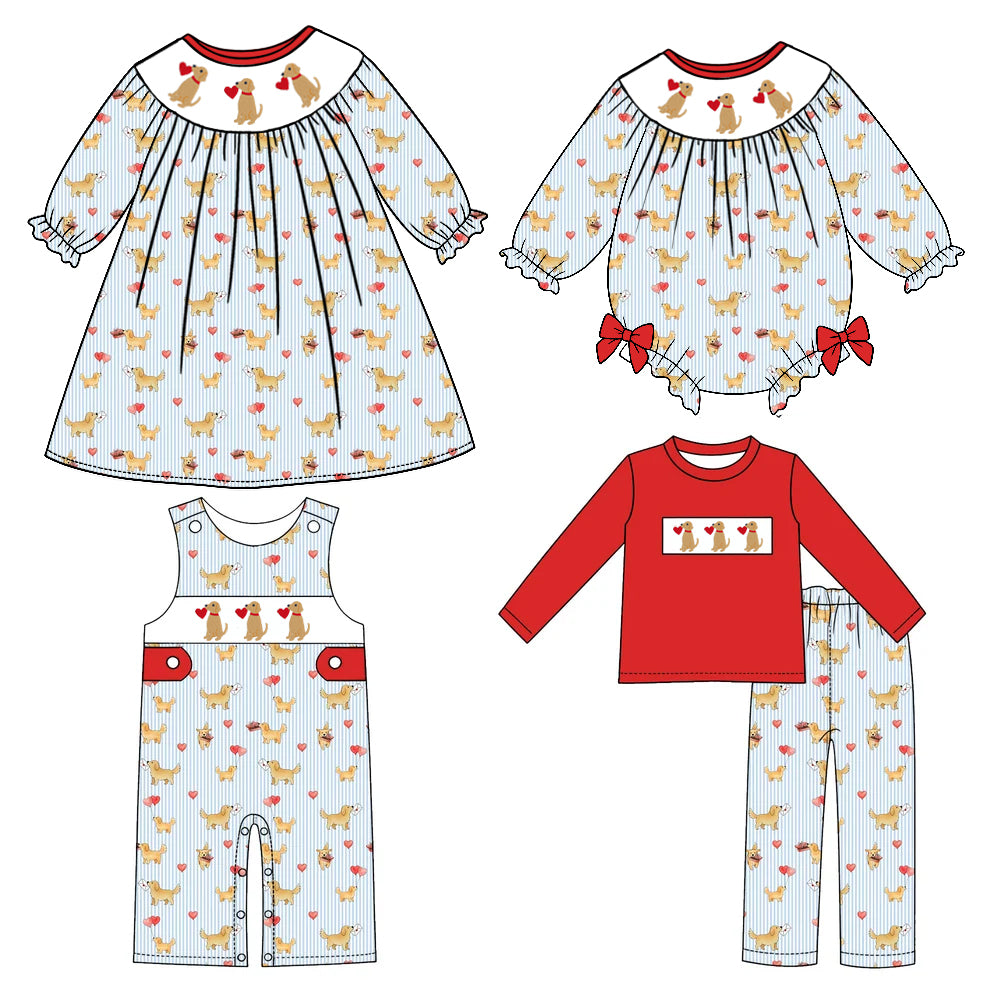 Pre order sweet heart dog valentine sibling girls clothing