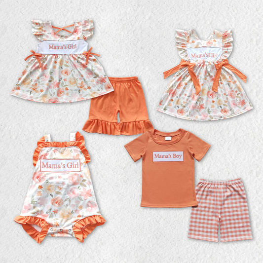 Match Baby Girls Boys Mommy's Girl Orange Floral Dresses Rompers Clothes Sets