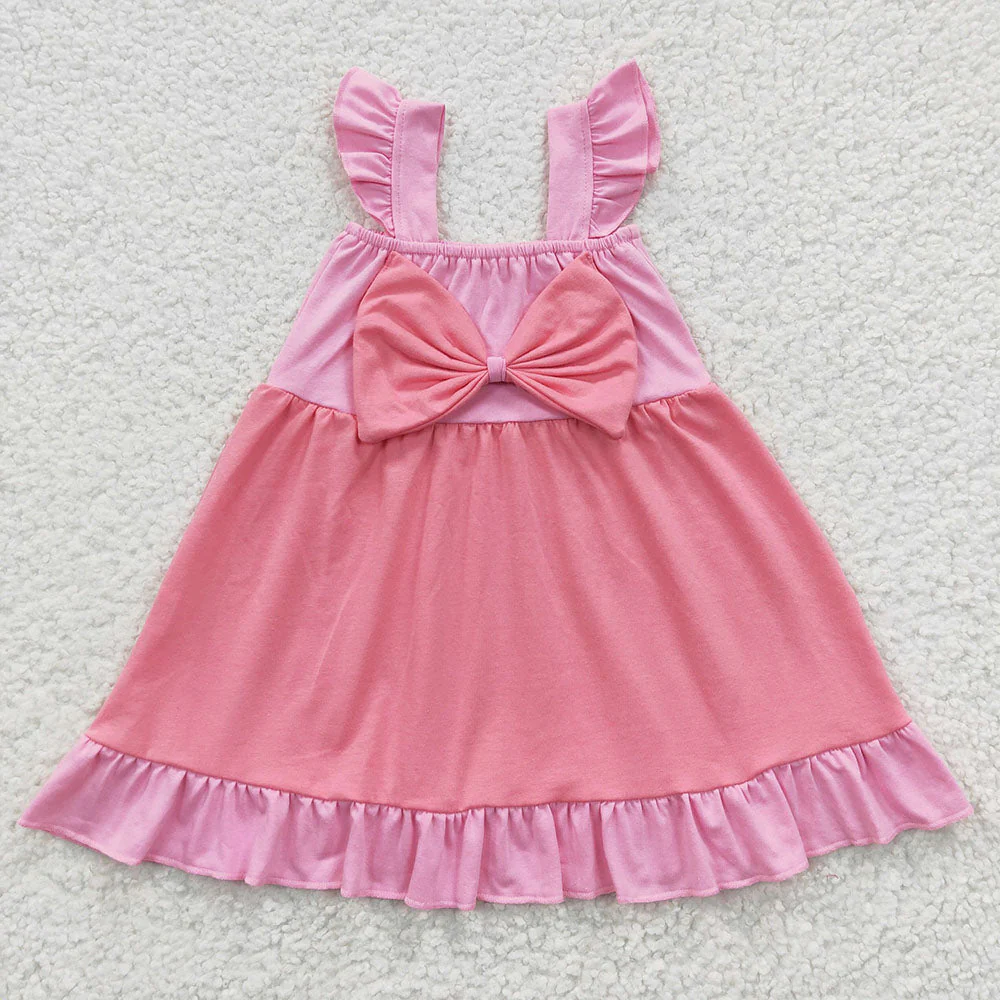 Match Baby Girls Princess Sibling Bow Summer Knee Length Dresses