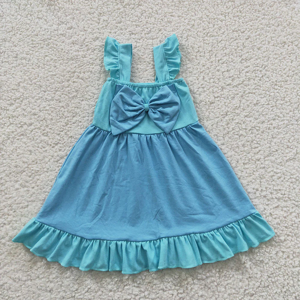 Match Baby Girls Princess Sibling Bow Summer Knee Length Dresses
