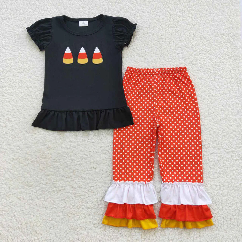Match Baby Girls Halloween Candy Embroidery Rompers Outfits Sets D 6.16