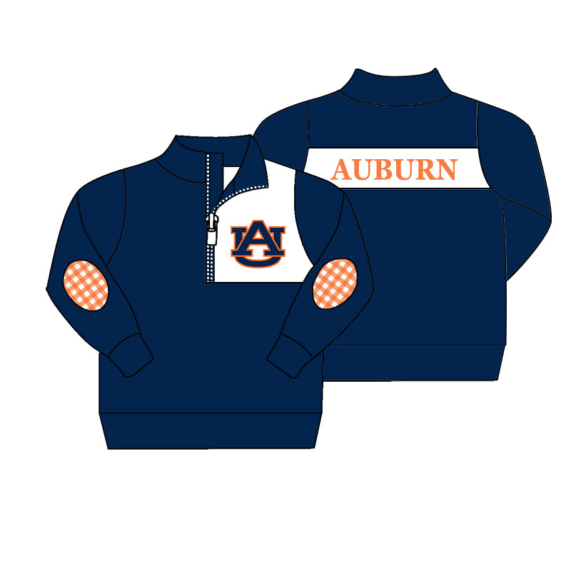 MOQ 5 Custom Baby Boys AUBURN Checked Zipper Team Pullover Jackets Tops   D 826