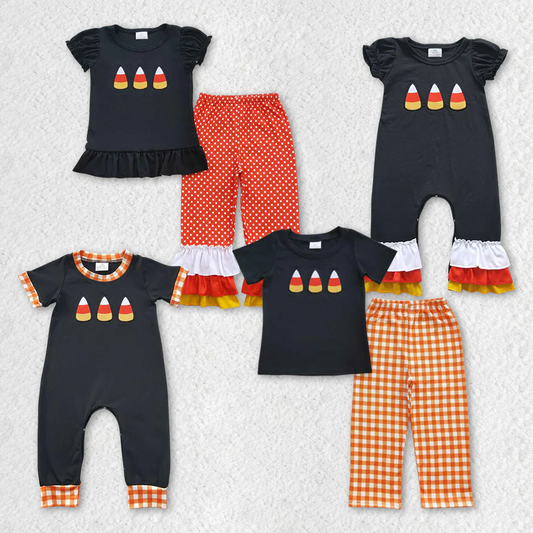 Match Baby Girls Halloween Candy Embroidery Rompers Outfits Sets D 6.16