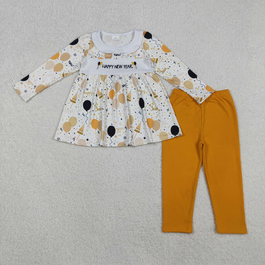 GLP2901 Embroidery Happy New Baby Girls Year Balloons Tunic Leggings Clothes Sets D 1030