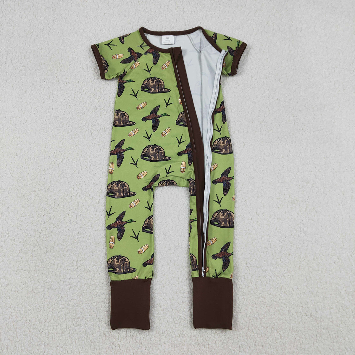Baby Boys Camo Hunting Rompers with Two-Way Zip Convertible Design And Matching Ducks Call Hats for Infants
