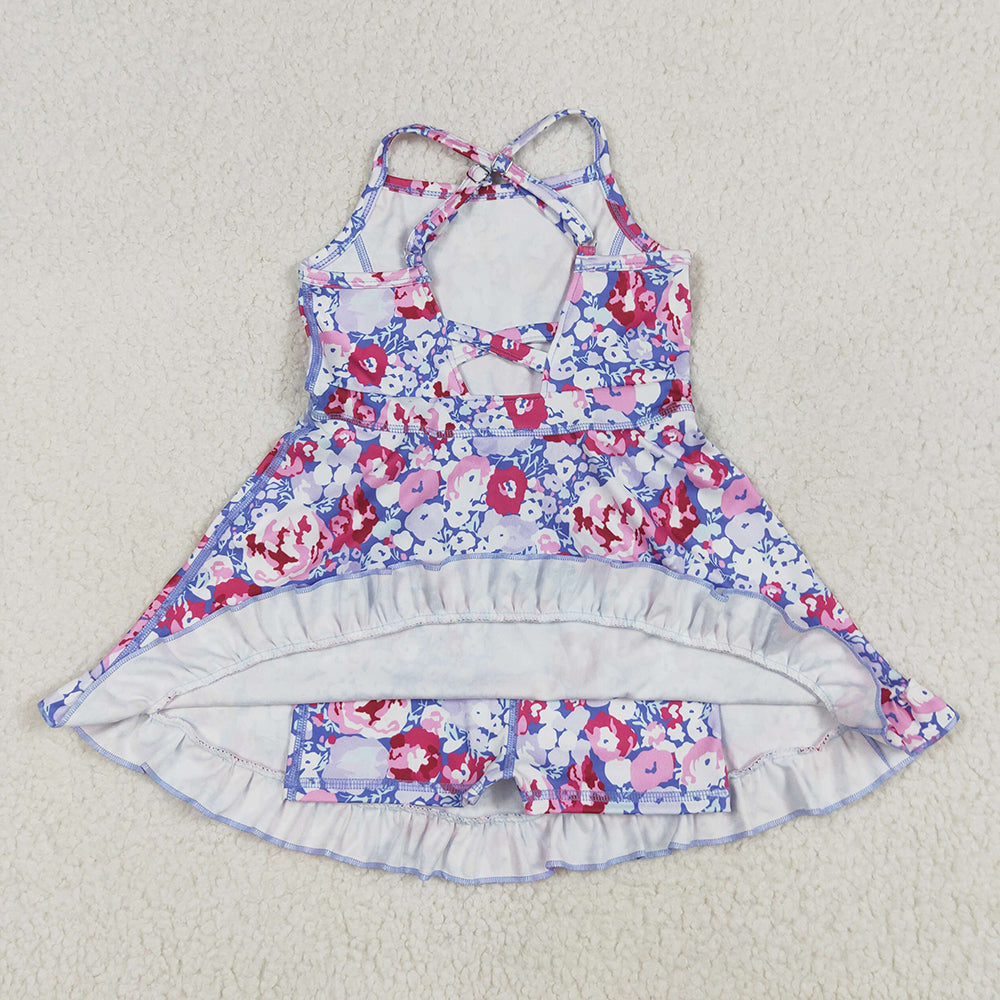 GSD2285 Baby Girls Lavender Strap Colorful Floral Yoga Ruffle Knee Length Dresses  D 5.14