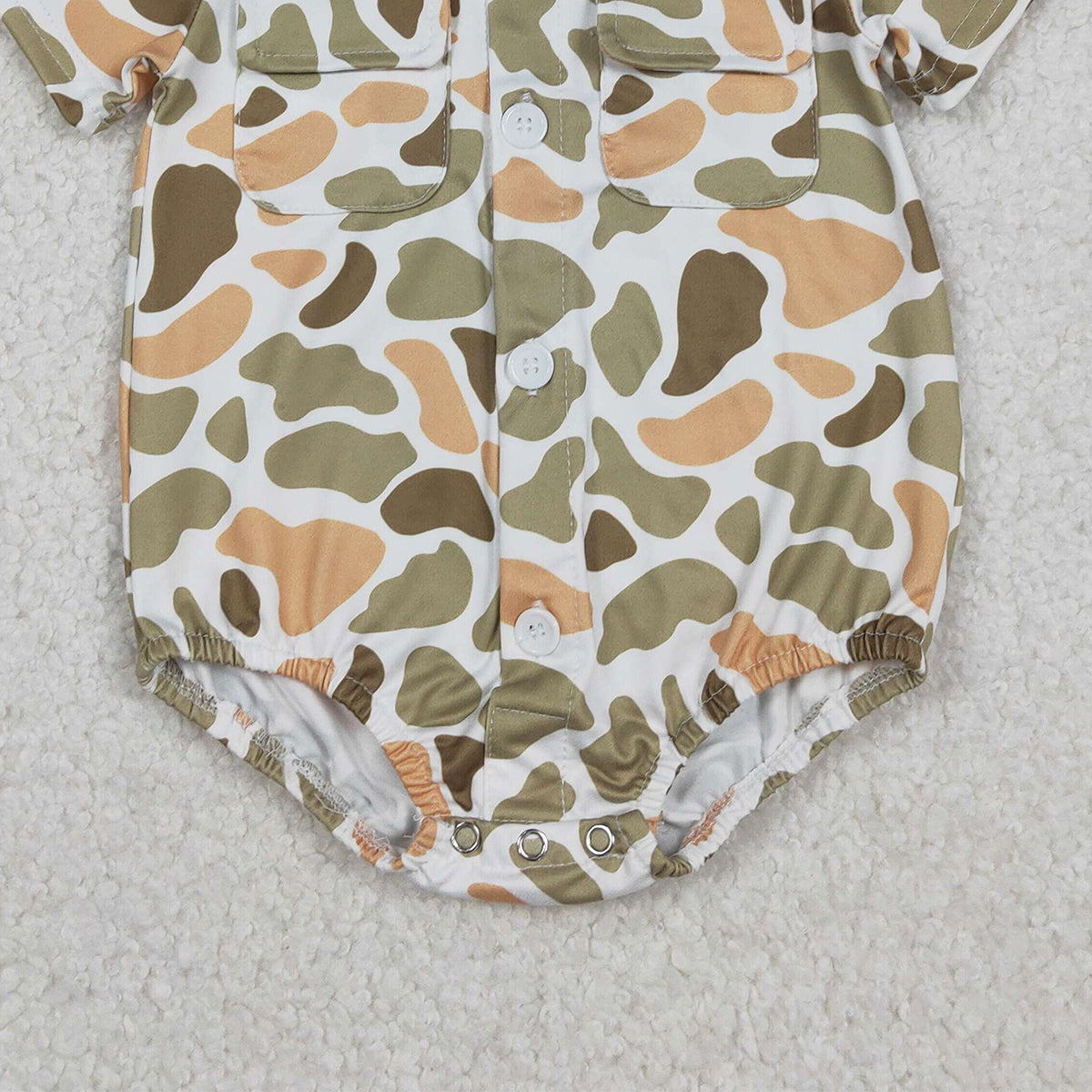 Baby Boys Southern Orange Camo Rompers with Button Pockets Cute Baby Outfit