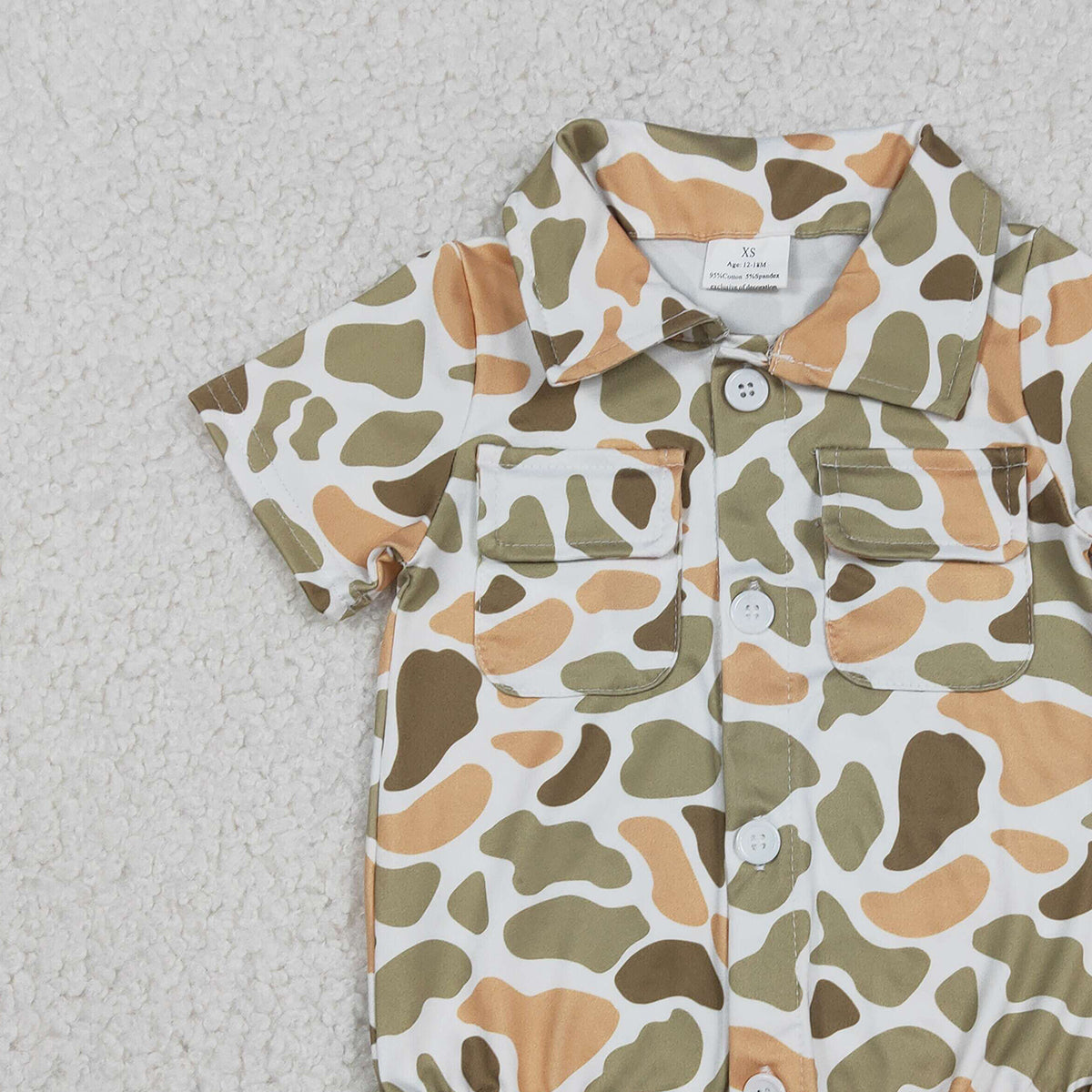 Baby Boys Southern Orange Camo Rompers with Button Pockets Cute Baby Outfit