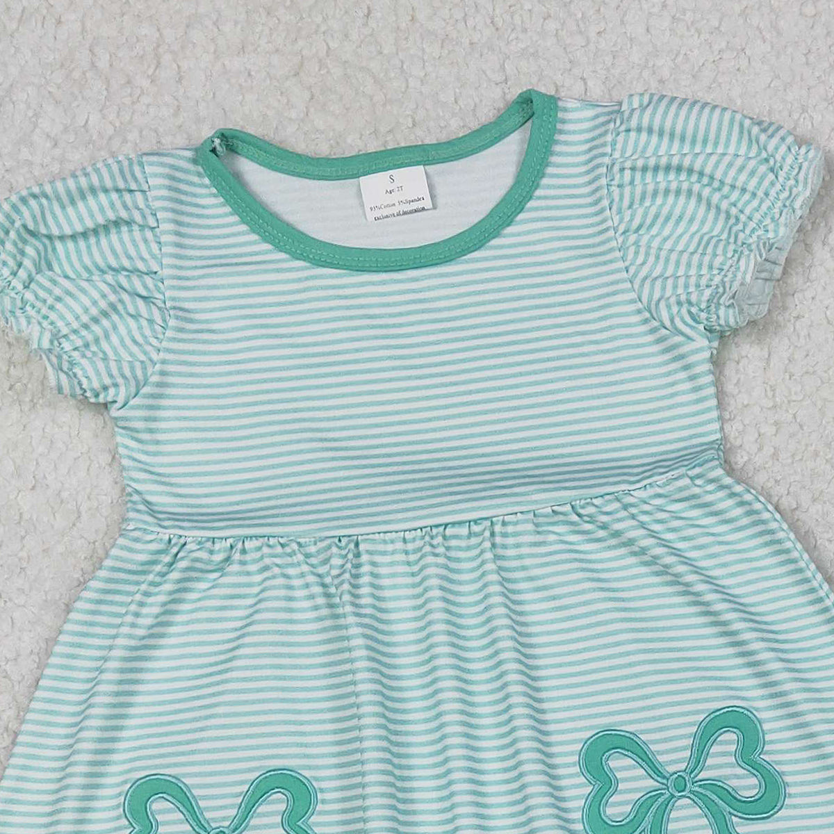 Baby Girls Embroidery Bows Aqua Stripe Tunic Leggings Pant Clothes Sets Cute Toddler Outfit