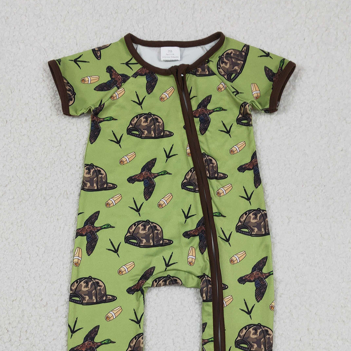 Baby Boys Camo Hunting Rompers with Two-Way Zip Convertible Design And Matching Ducks Call Hats for Infants