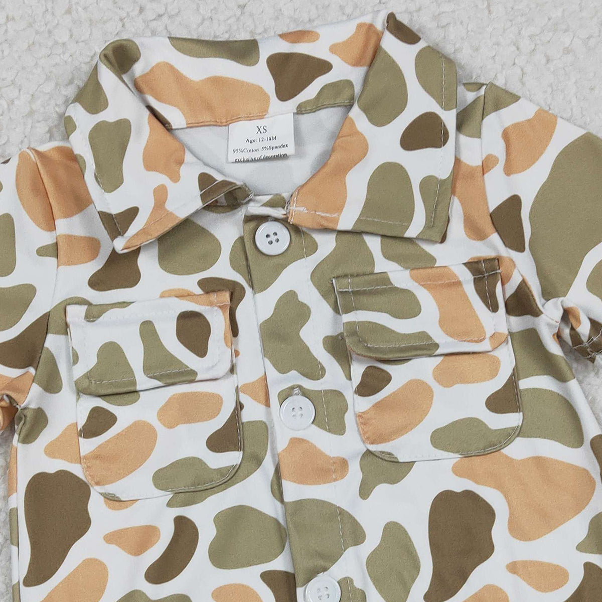 Baby Boys Southern Orange Camo Rompers with Button Pockets Cute Baby Outfit