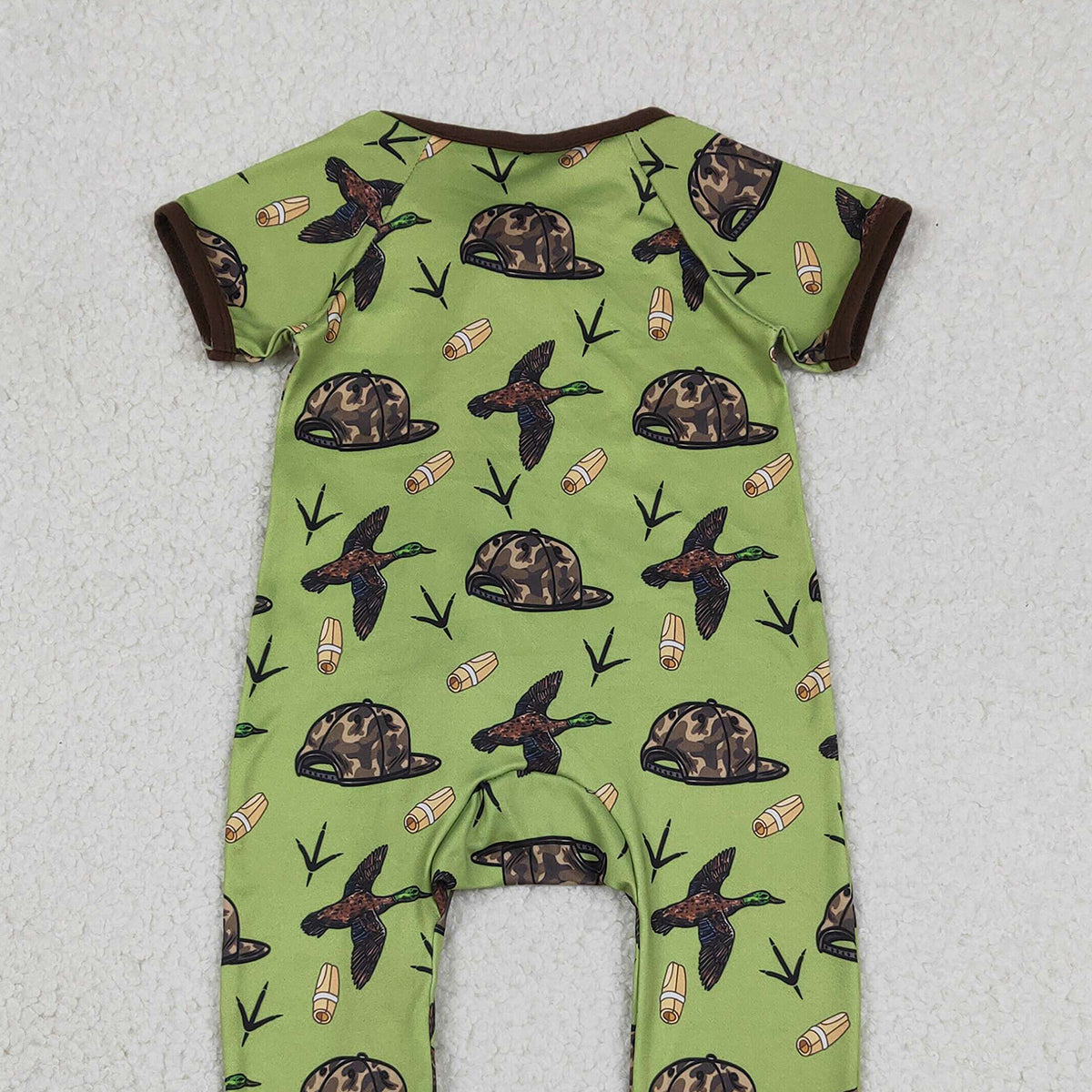 Baby Boys Camo Hunting Rompers with Two-Way Zip Convertible Design And Matching Ducks Call Hats for Infants