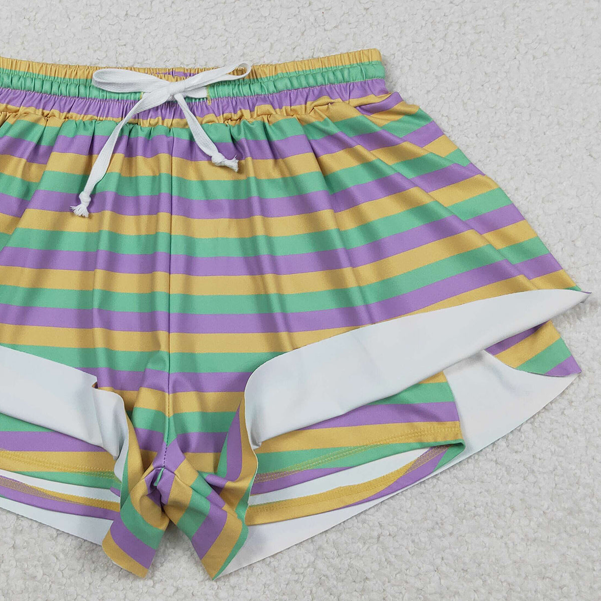 Adult Women's Mardi Gras Stripes Active Yoga Ruffle Shorts Bottom Casual Fitness Clothing