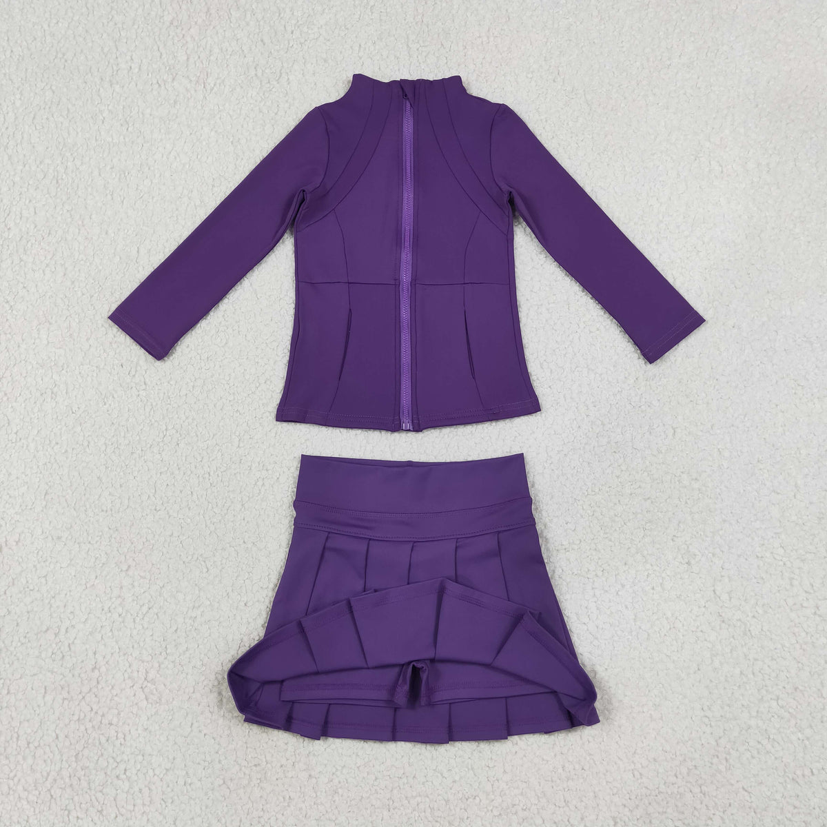 purple zipper top pleated yoga girls skorts set