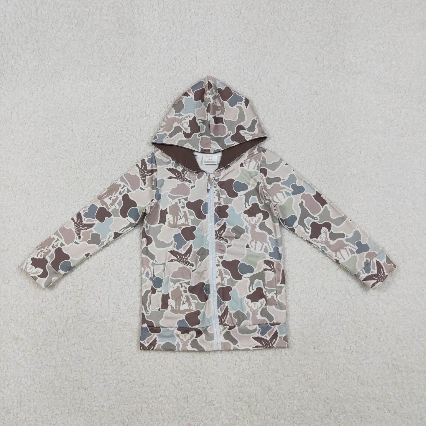 BT1390 Baby Boys Dogs Deer Ducks Camo Pockets Zipper Hunting Hoodie Jackets Top D1031