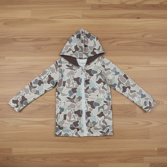 hunting camo full zip hooded jacket