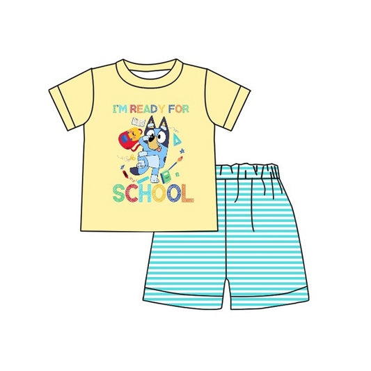 pre-order BSSO0771 ready for school yellow short sleeve striped shorts suit