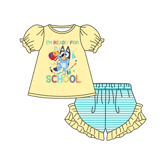 pre-order  GSSO0943 ready for school yellow short-sleeved striped lace shorts suit
