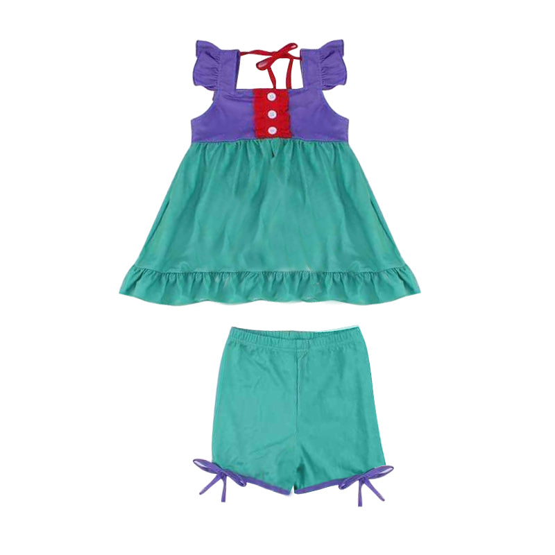 GSSO0970 Red lace purple green flying sleeve shorts suit