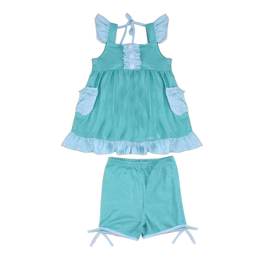 preorder GSSO0972 Polka dot pocket teal flying sleeve shorts suit