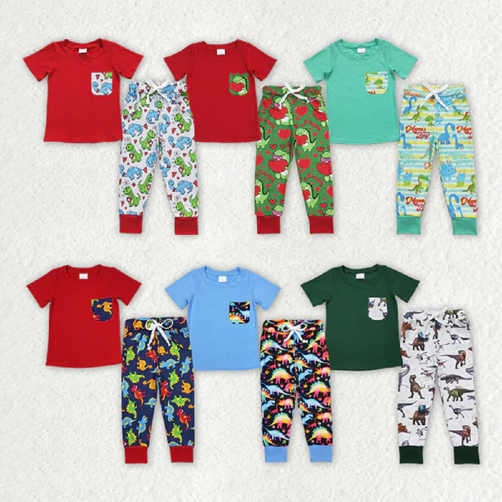 Match Brother Baby Boys Dinosaurs Pocket Tee Tops Pants Clothes Sets