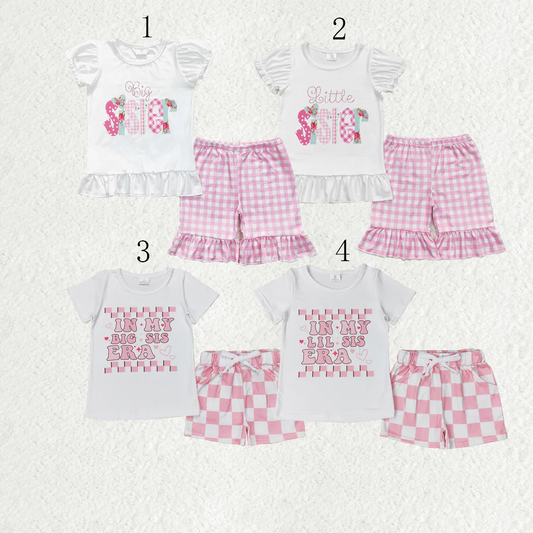 Match Baby Girls Little Big Sister Tee Shirts Ruffle Plaid Shorts Clothes Sets D 5.26