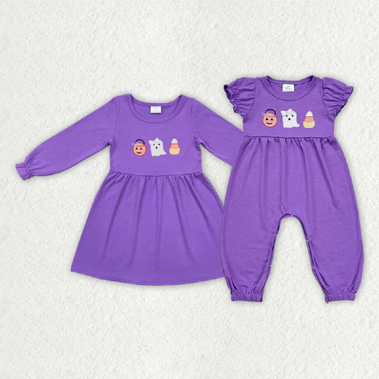 Match Baby Girls Lavender Ghost Halloween Rompers Dresses D 6.16