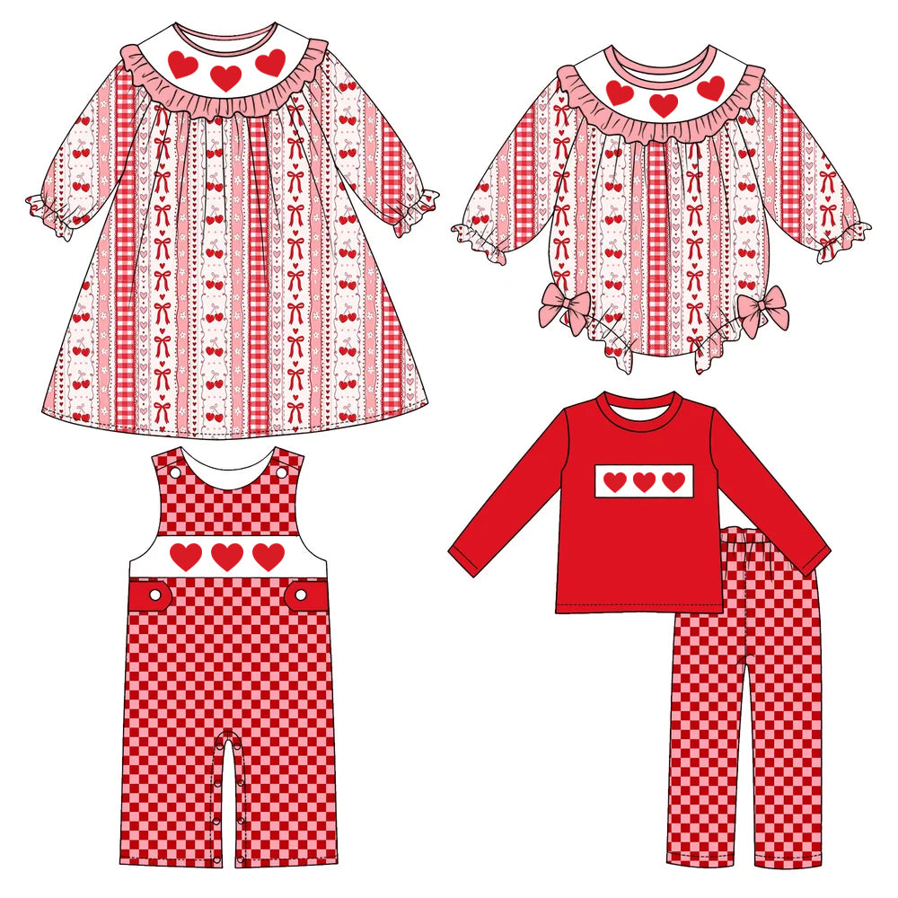 Pre order red heart bow valentine sibling clothing