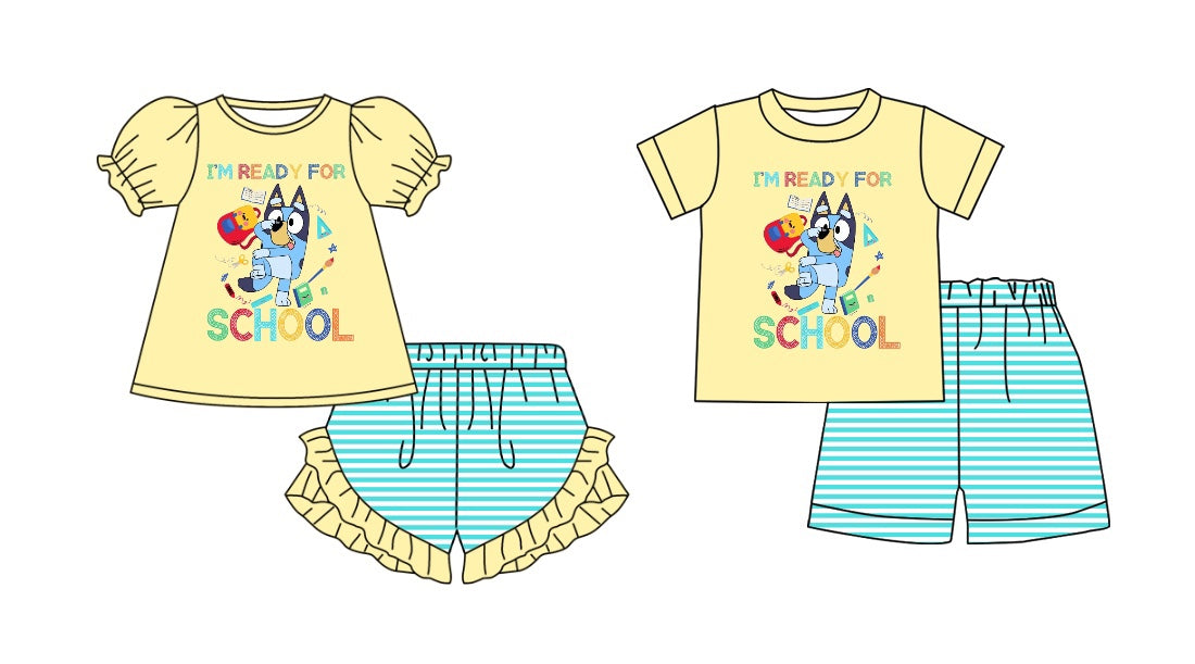 pre-order  GSSO0943 ready for school yellow short-sleeved striped lace shorts suit