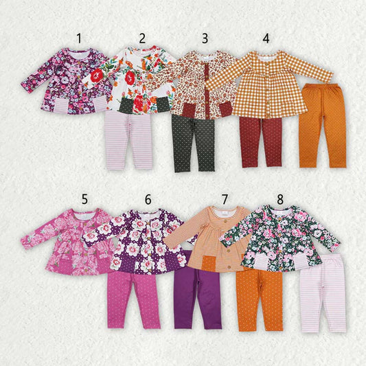 Sibling Baby Girls Fall Floral Pocket Tunic Legging Pants Clothing Sets  D 6.25