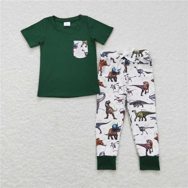 Match Brother Baby Boys Dinosaurs Pocket Tee Tops Pants Clothes Sets