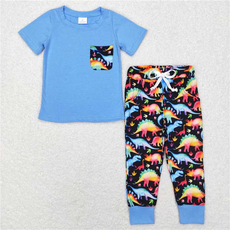 Match Brother Baby Boys Dinosaurs Pocket Tee Tops Pants Clothes Sets