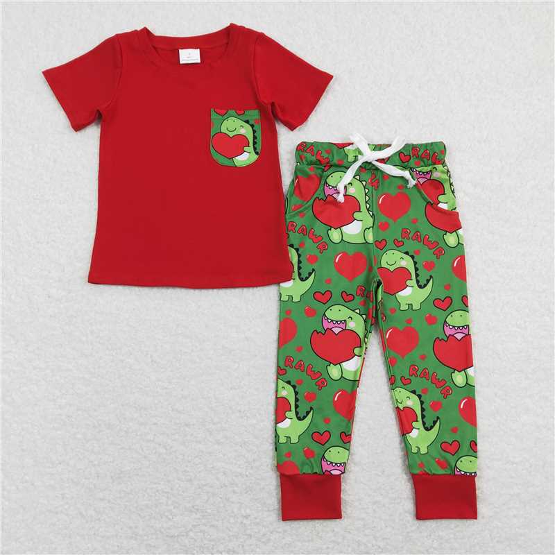 Match Brother Baby Boys Dinosaurs Pocket Tee Tops Pants Clothes Sets