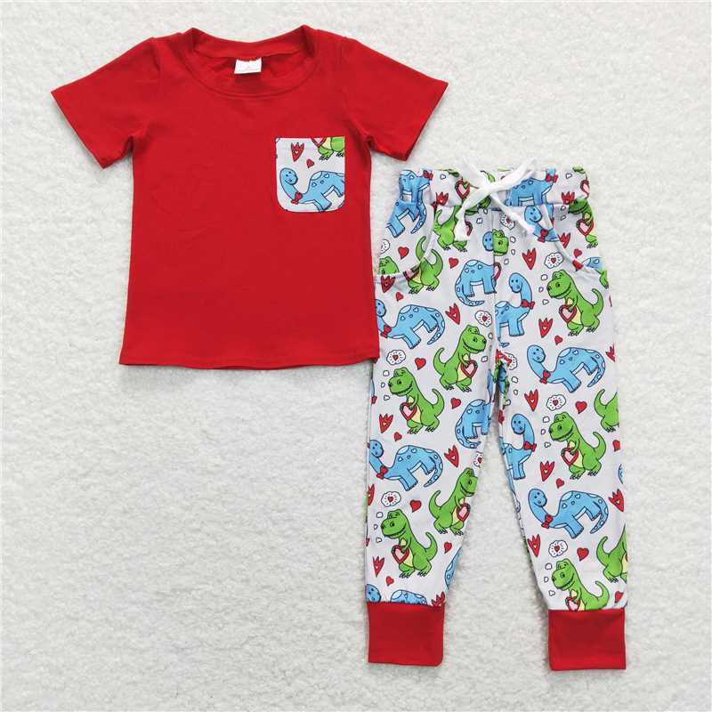 Match Brother Baby Boys Dinosaurs Pocket Tee Tops Pants Clothes Sets