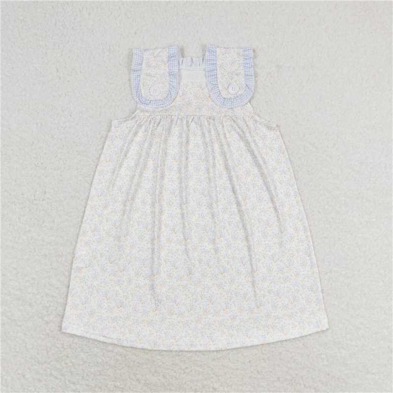 Match Baby Girls Blue Small Flowers Sibling Sister Clothes Sets Dresses