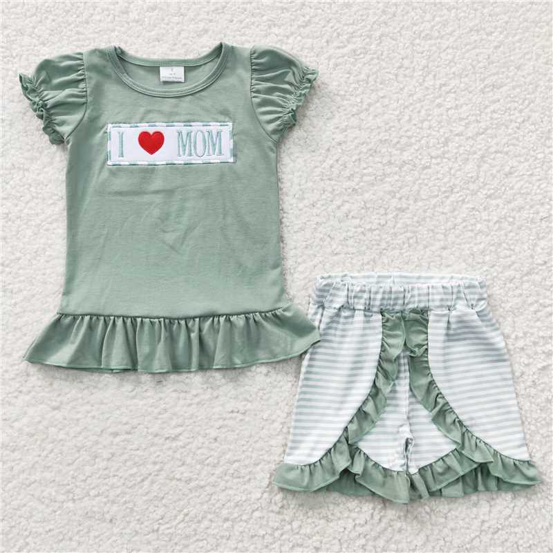 Match Mother's Day Girls Boys Green Sibling Rompers Clothes Sets