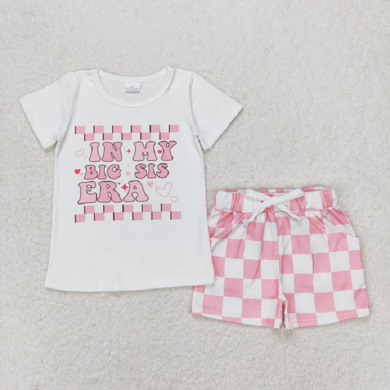 Match Baby Girls Little Big Sister Tee Shirts Ruffle Plaid Shorts Clothes Sets  D 5.26