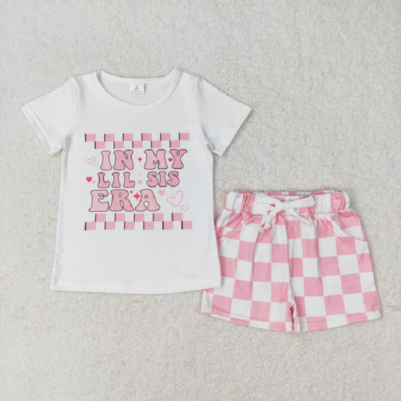 Match Baby Girls Little Big Sister Tee Shirts Ruffle Plaid Shorts Clothes Sets  D 5.26