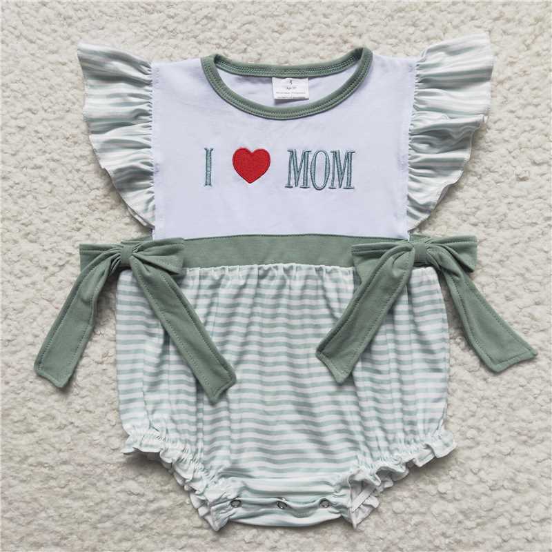 Match Mother's Day Girls Boys Green Sibling Rompers Clothes Sets