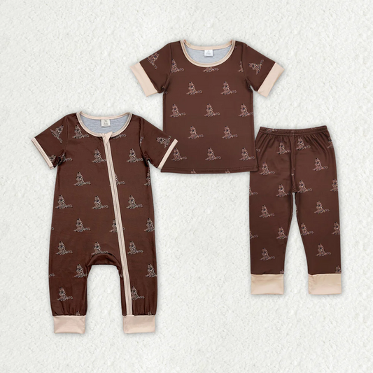 Match Bamboo Baby Boys Brown Camo Duck Sibling Rompers Pajamas Clothes Sets