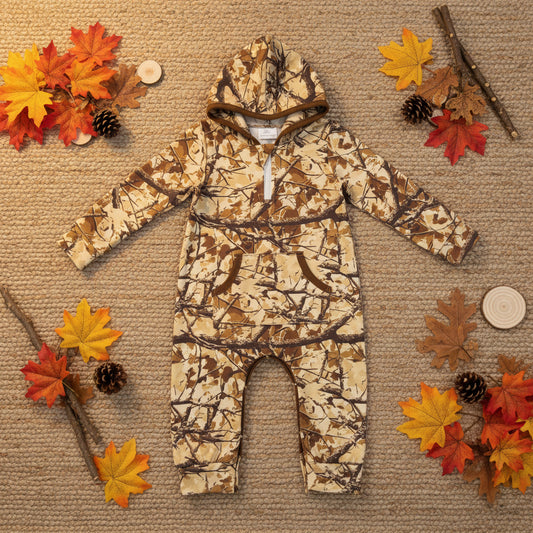 LR3033 camo leaf snap hoodie romper baby clothes