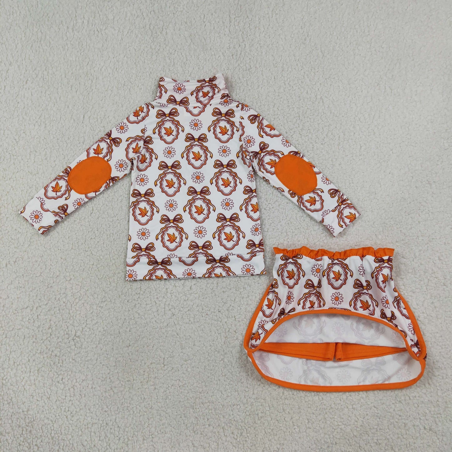 long sleeve fall leaves zipper pullover skorts set girls clothing