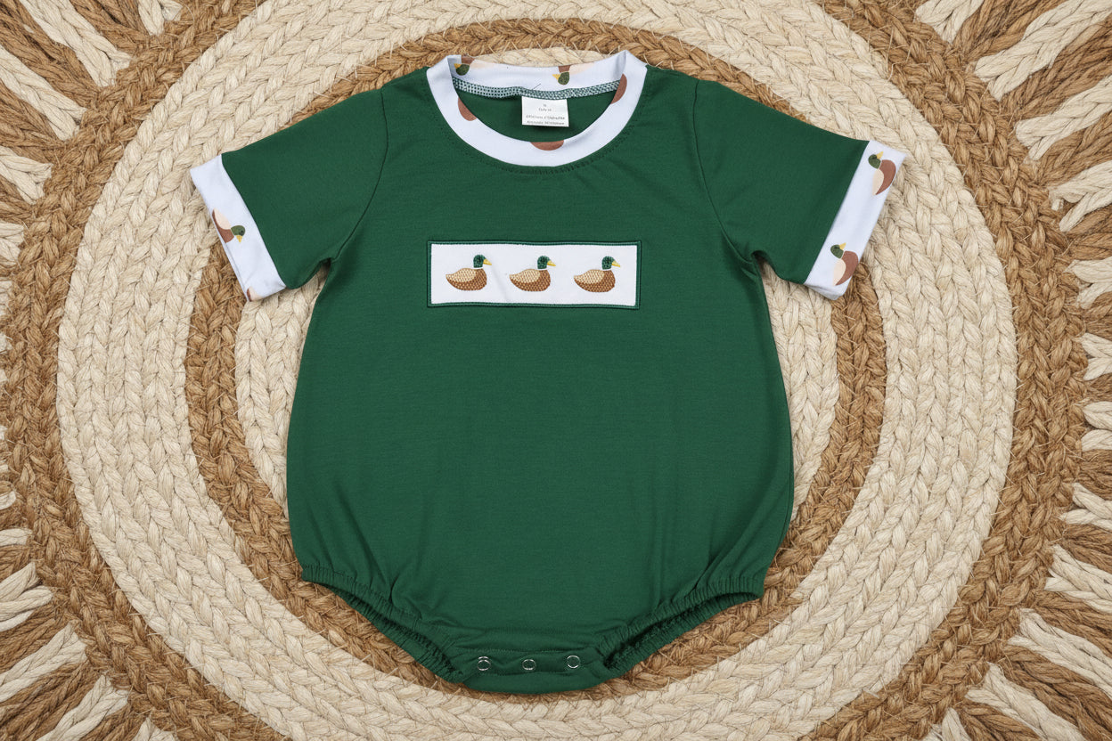 SR4092 green duck embroidery boy bubble romper baby clothes