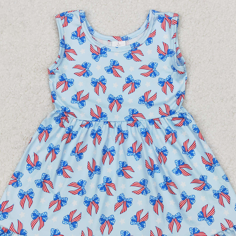 GSD1965 Baby Girls 4th Of July Bows Sleeveless Knee Length Dresses   D 3.15