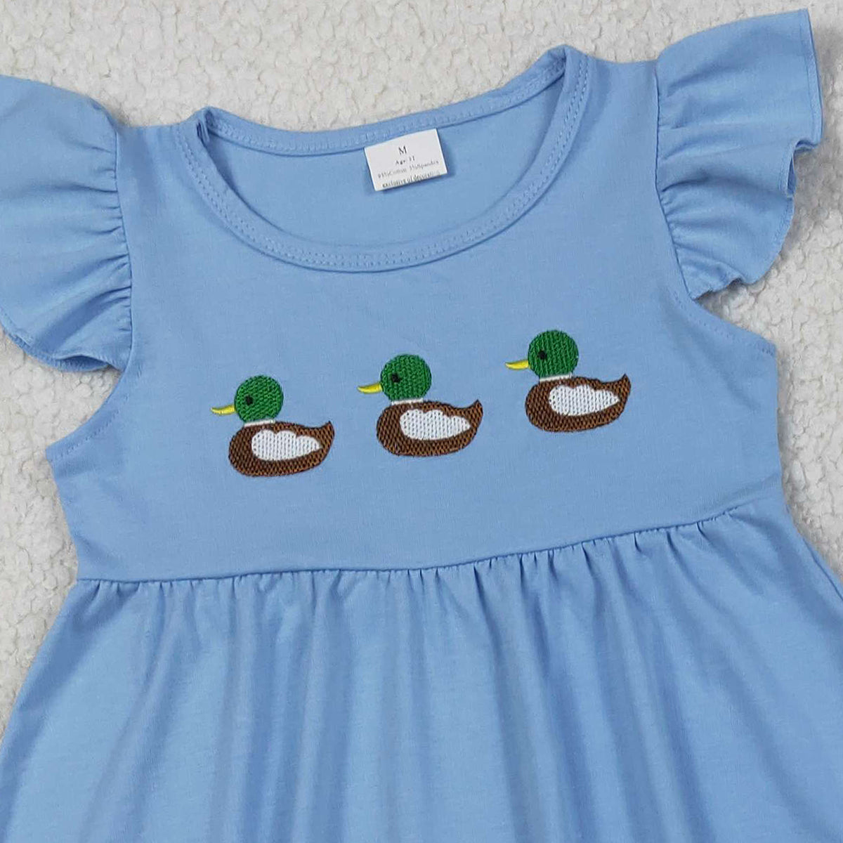 Baby Girl Embroidery Blue Duck Shorts Set