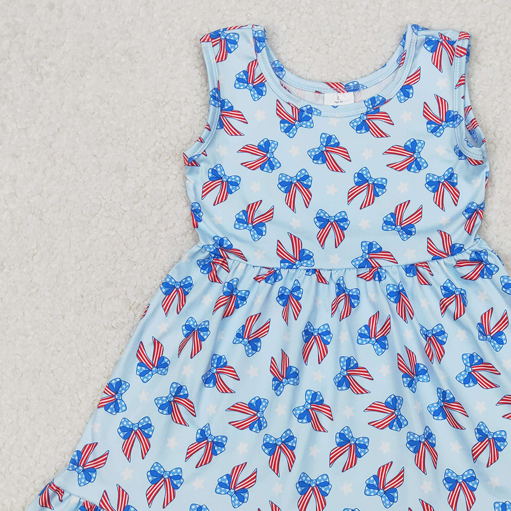 GSD1965 Baby Girls 4th Of July Bows Sleeveless Knee Length Dresses   D 3.15