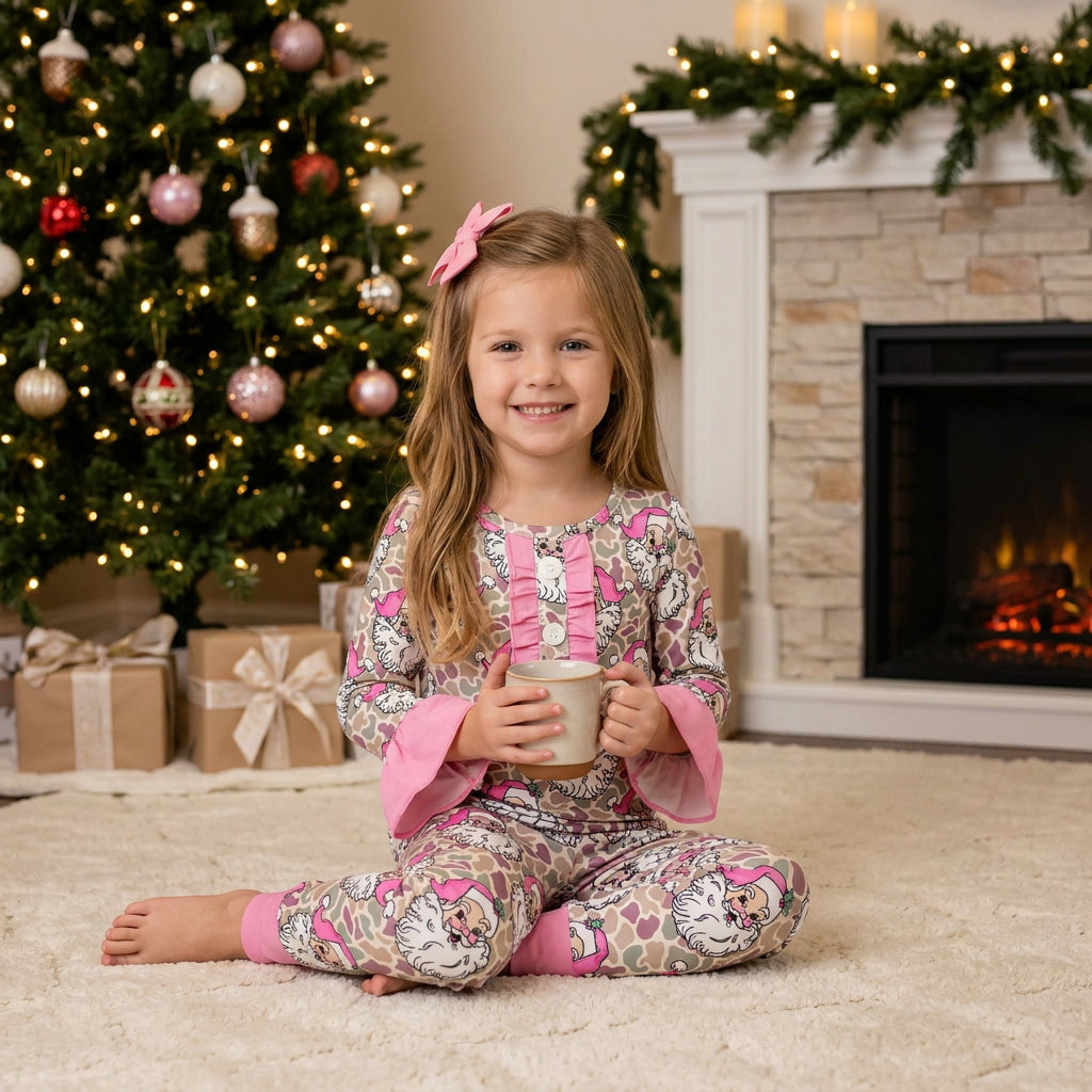 leopard with santa print girls pajamas